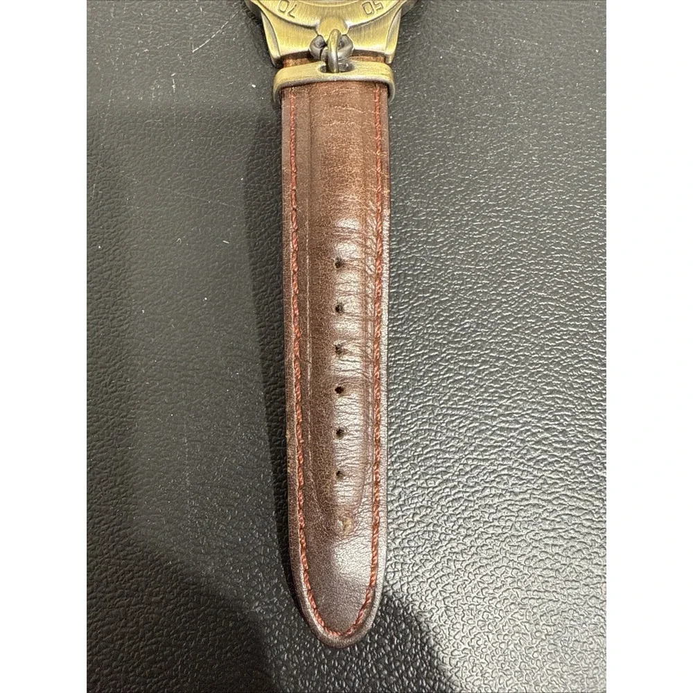 Bulova Harley-Davidson Quartz Wristwatch Gold Tone Brown Leather Band‎